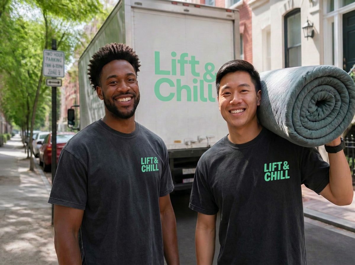 The Lift & Chill moving crew smiling in front of their truck on a DC street