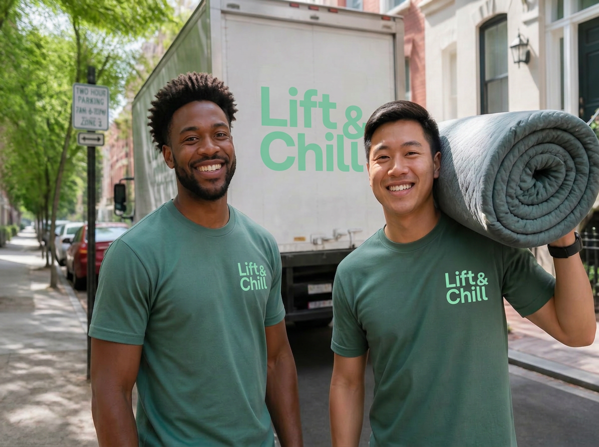 The Lift & Chill moving crew smiling in front of their truck on a DC street
